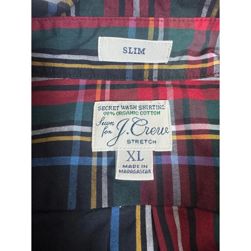 J. Crew Mens XL Slim Secret Wash Organic Cotton Stretch Plaid Button Down Shirt